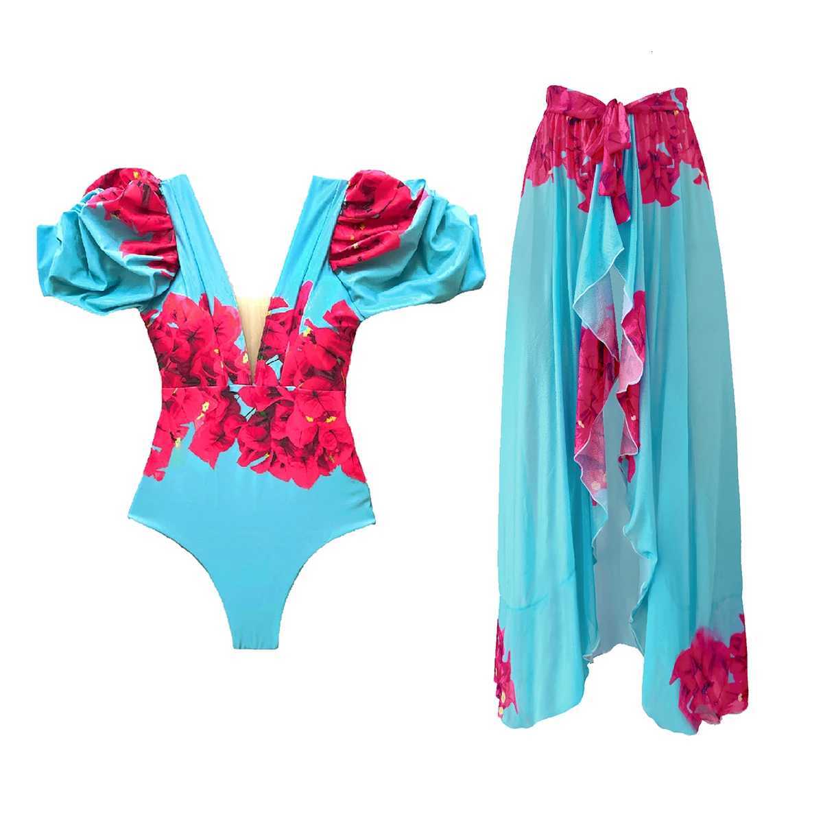 Sexy One Piece Swimsuit 2025 Sexy Ruffle Swimwear Women Swimsuit Floral Print Bathing Suit Beachwear V-Neck Monokini Swim SuitW251113