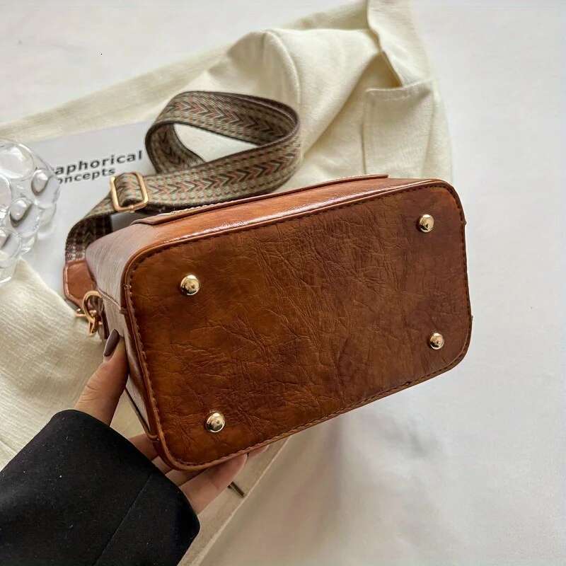 Vintage Simple PU Leather Bucket Crossbody Bags For Women Designer Handbagt Lady Black Shoulder Bag