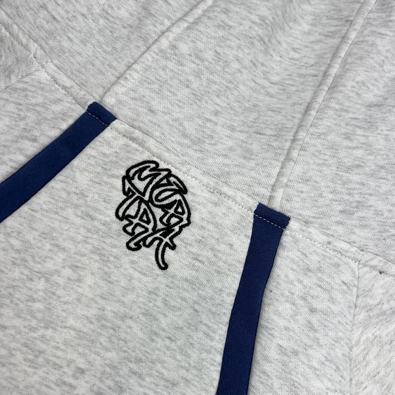 Men's Hoodies Gray Blue Color Patchwork Casual Men Women 1:1 Quality Logo Embroidery Oversized Hooded Pullovers