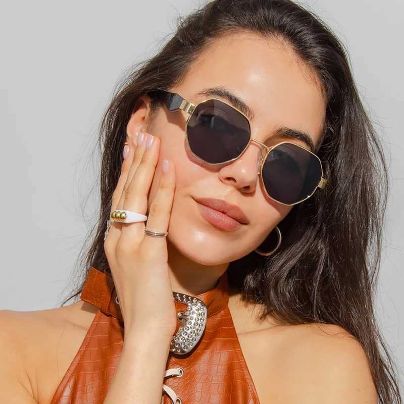 Polygon Metal Sunglasses Women Vintage Frames For Female Sun Glasses Luxury Brand Design Punk Eyeglasses Driving Shades UV400C250412