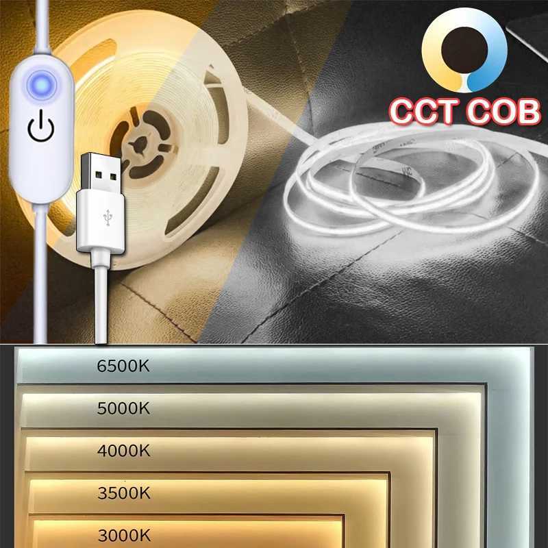 5V CCT COB LED Strip Light White Tunable Dimmable 3000K-6500K 5V LED Tape Light for Under Cabinet Bedroom Kitchen TV Mirror W251112