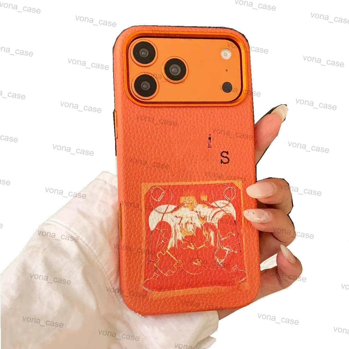 Orange Orange Designer iPhone Case for iPhone 17 Pro Max 17 Pro 16 15 14 13 HHHH Phone Case High Quality Leather Good Grip Slim Phone Cover Shockproof for Women Men Gift