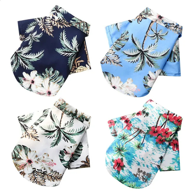 Summer Pet Dog Clothes Hawaiian Style Leaf Printed Beach Shirts for Puppy Small Large Cat Dog Chihuahua Costume Pet Clothing 250407