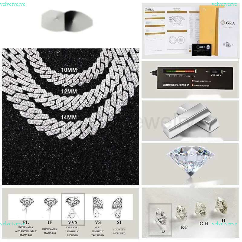 Designer Yu ying Pass test 8-14mm Wide GRA Moissanite dia gold Sterg Sier Cuban k chain for Men Hip Hop Necklace