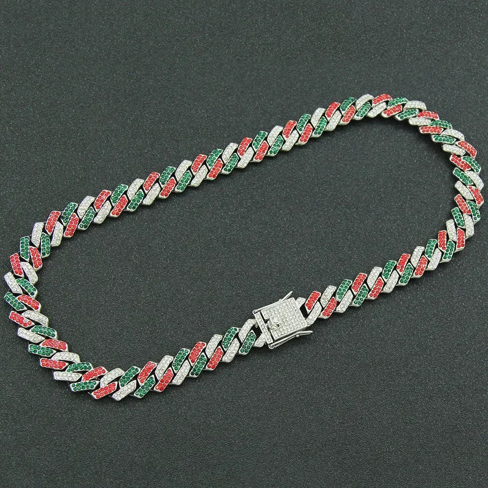 Colorful Purple Stone Ice Out of Miami Cuban Link Chain Necklace Teen Men and Women Hip Hop Trend Necklace Party Kpop 250409