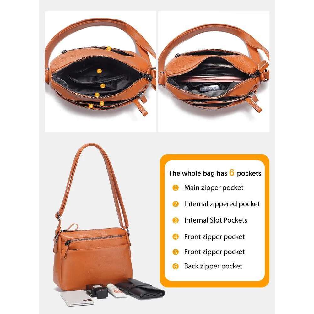 Zency 2025 New Women Handbag First Layer Leather Large Crossbody High Quality Ladies Shoulder Bag Satchels For Commute Shoppers