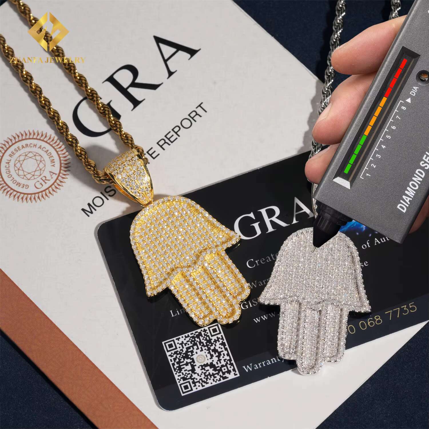 GRA Certificate Hip Hop VVS Moissanite Jewelry Charm Pendant 925 Solid Silver Custom Iced Out Diamond Hamsa Hand Pendant