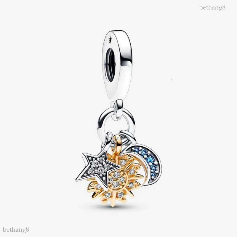 Luxury S925 Sterling Silver Diamond Sun Moon Star Pendant Loose Beads Charms Women Fits 3mm Snake Chain Bracelets Necklace Birthday Christmas Gift Jew