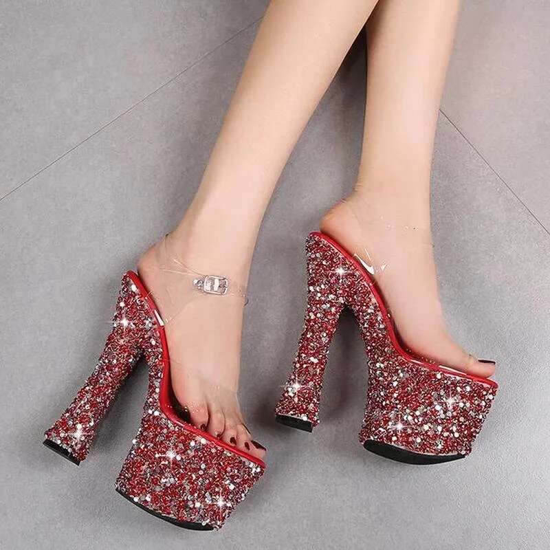 Women Sequin Rhie Peep Toe Sandals Woman High Sexy Nightclub Party Platform Heels Size43 Womens Shoes