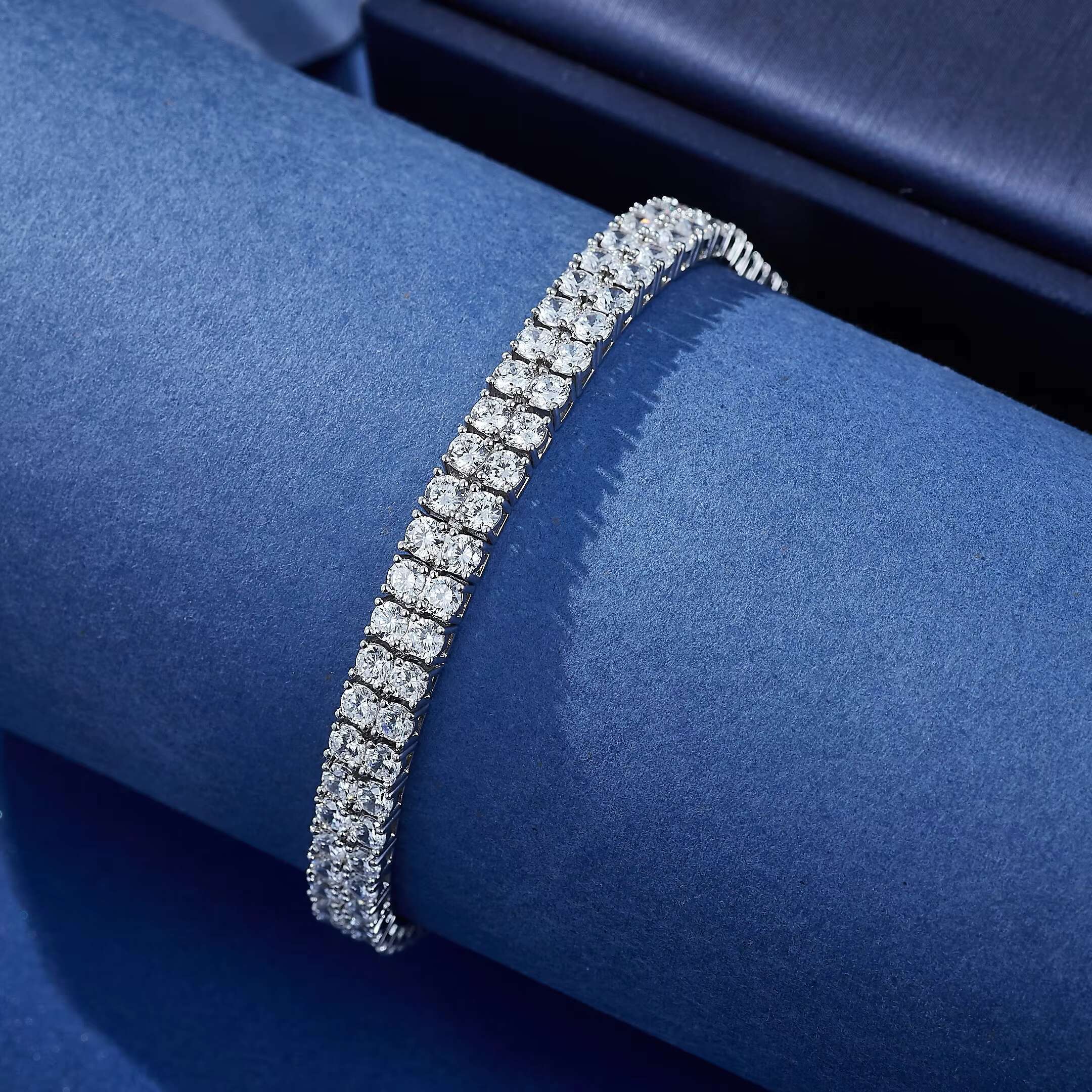 Unisex Luxury Hand Bracelet with 2 Rows 3mm 5A Moissanite Stones Silver Tennis Bracelet for Women