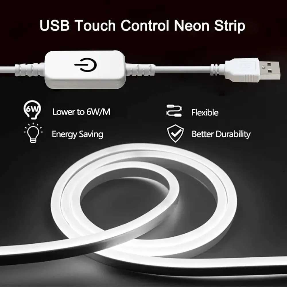 Touch Sensor Neon LED Strips USB 5V Dimmable 120LED/M DIY Home Decor Flexible Tape Neon Signs Belt Waterproof Lighting Lamp W251112