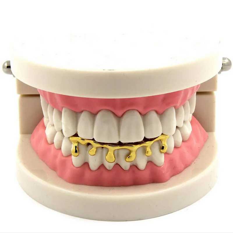 Fashionable mens hip-hop metal droplet holder droplet Grillz Halloween dress top bottom teeth Grillz rapper body jewelryXJ250412