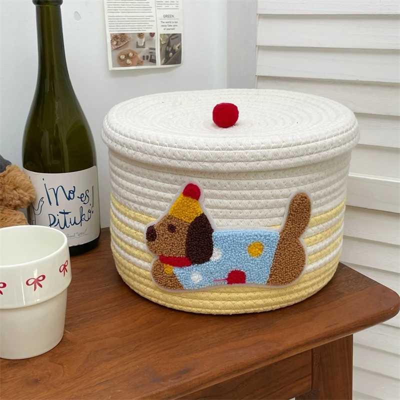 Cute Cotton Woven Toy Storage Basket with LidDustproof Desktop Organizer for ToysHe Decor Stylish Decorative Storage Bin Box Y251112