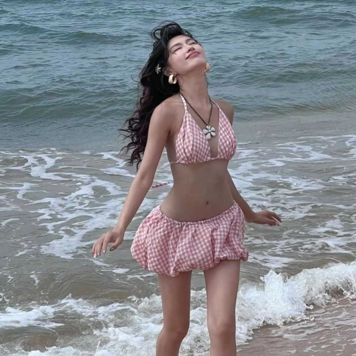 2025 Swimwear Beach Style Bikinis Beachwear Bathing Suit Sexy Lace-up Splicing Vintage Y2k Bikini Sets Holidays Swimsuit WomenW251113