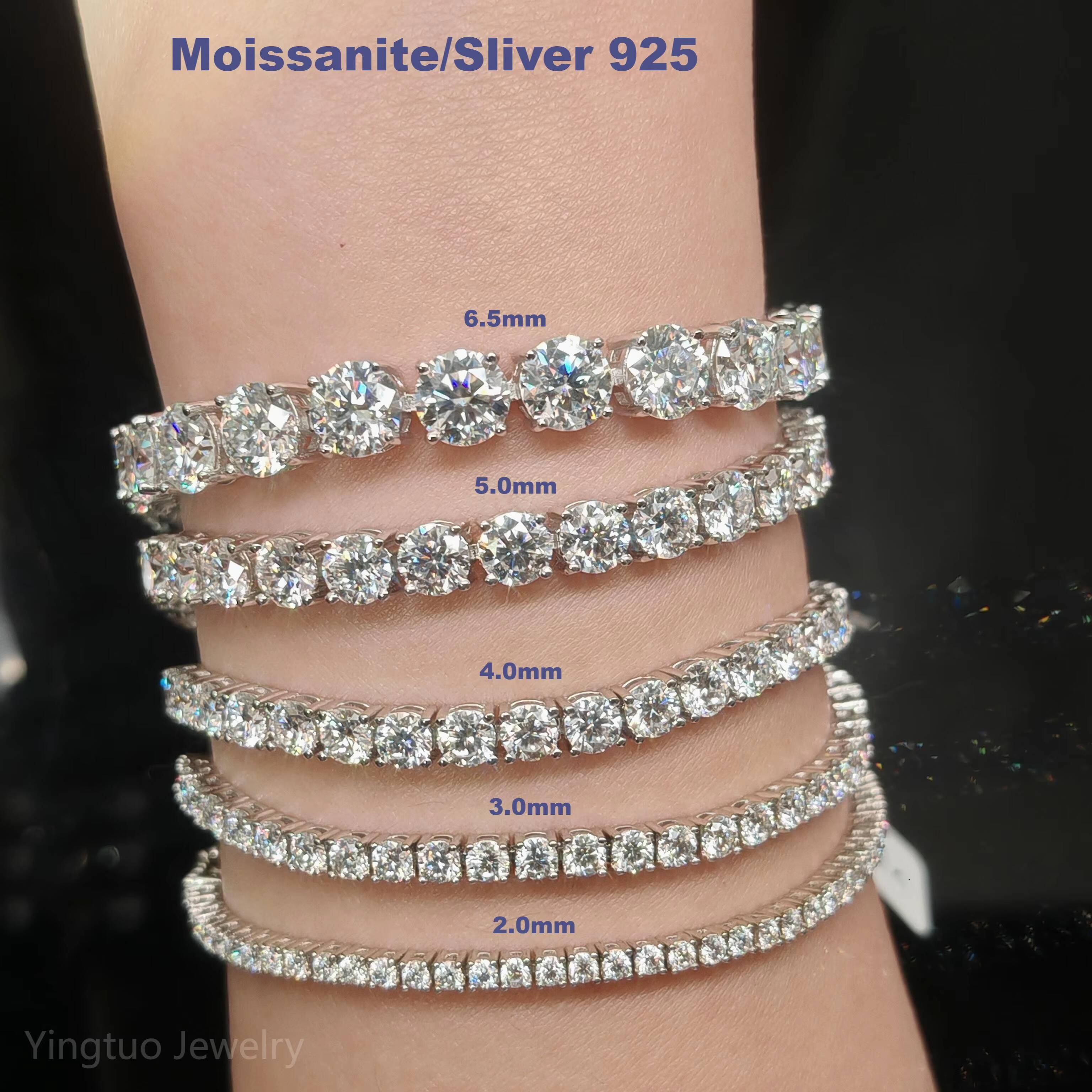 Wholesale Price Hip Hop 3mm/4mm/5mm/6mm White 925 Sterling Silver VVS Moissanite Diamond Tennis Chain Bracelet for Gift