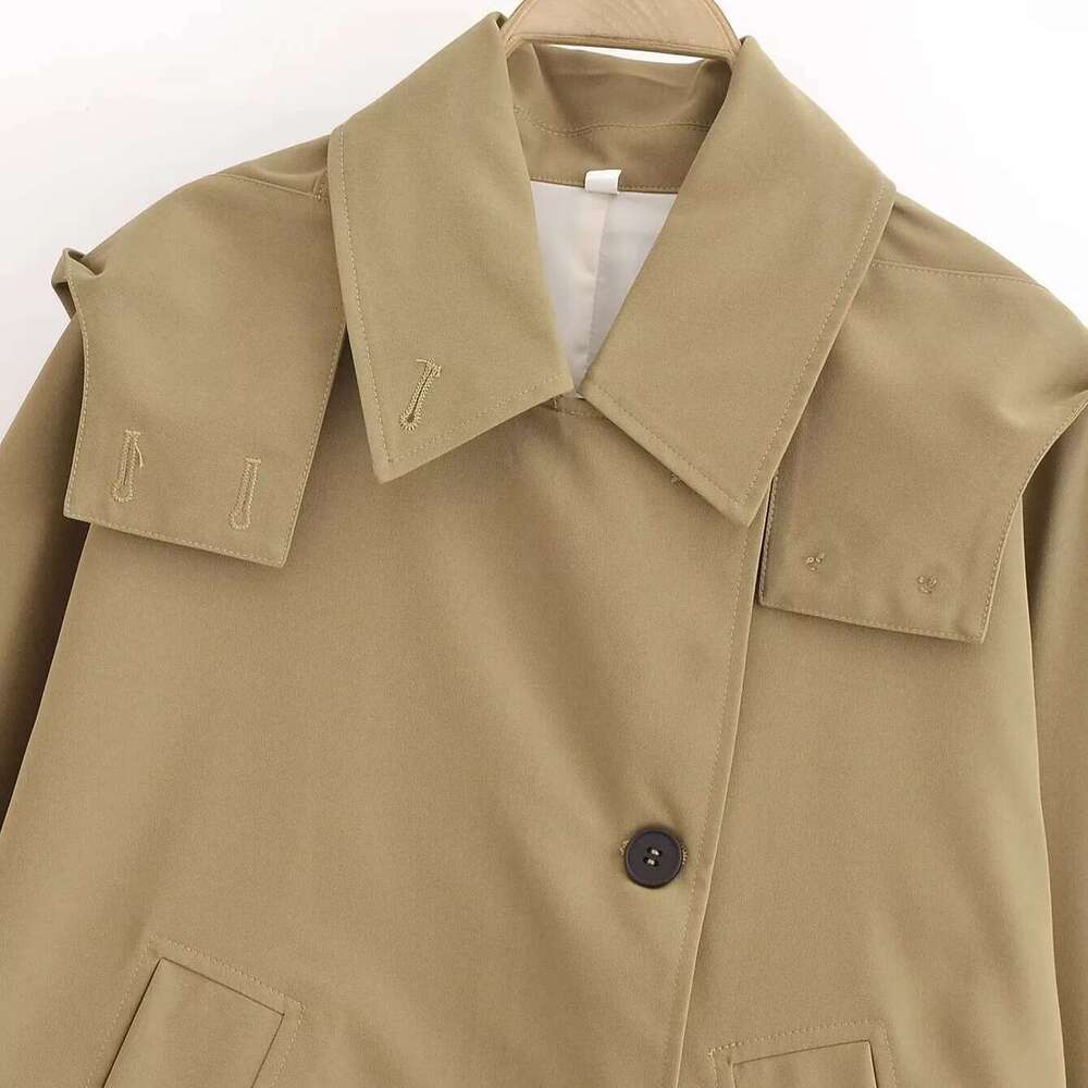 Designer Clothes ZBZA Women's Hooded Jacket Lapel Long Sleeve Single Breasted Front Pocket Tie Hem Top Spring Summer New Casual Chic Outerwear