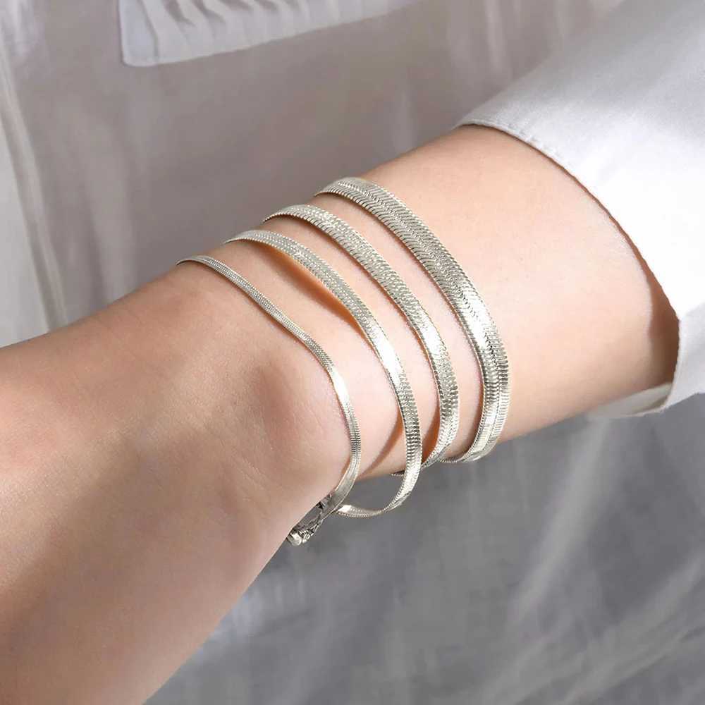 eManco Simple Boutique Jewelry Stainless Steel Flat Snake Chain Bracelet Adjustable Womens Accessories Wholesale No Color FadinC250411