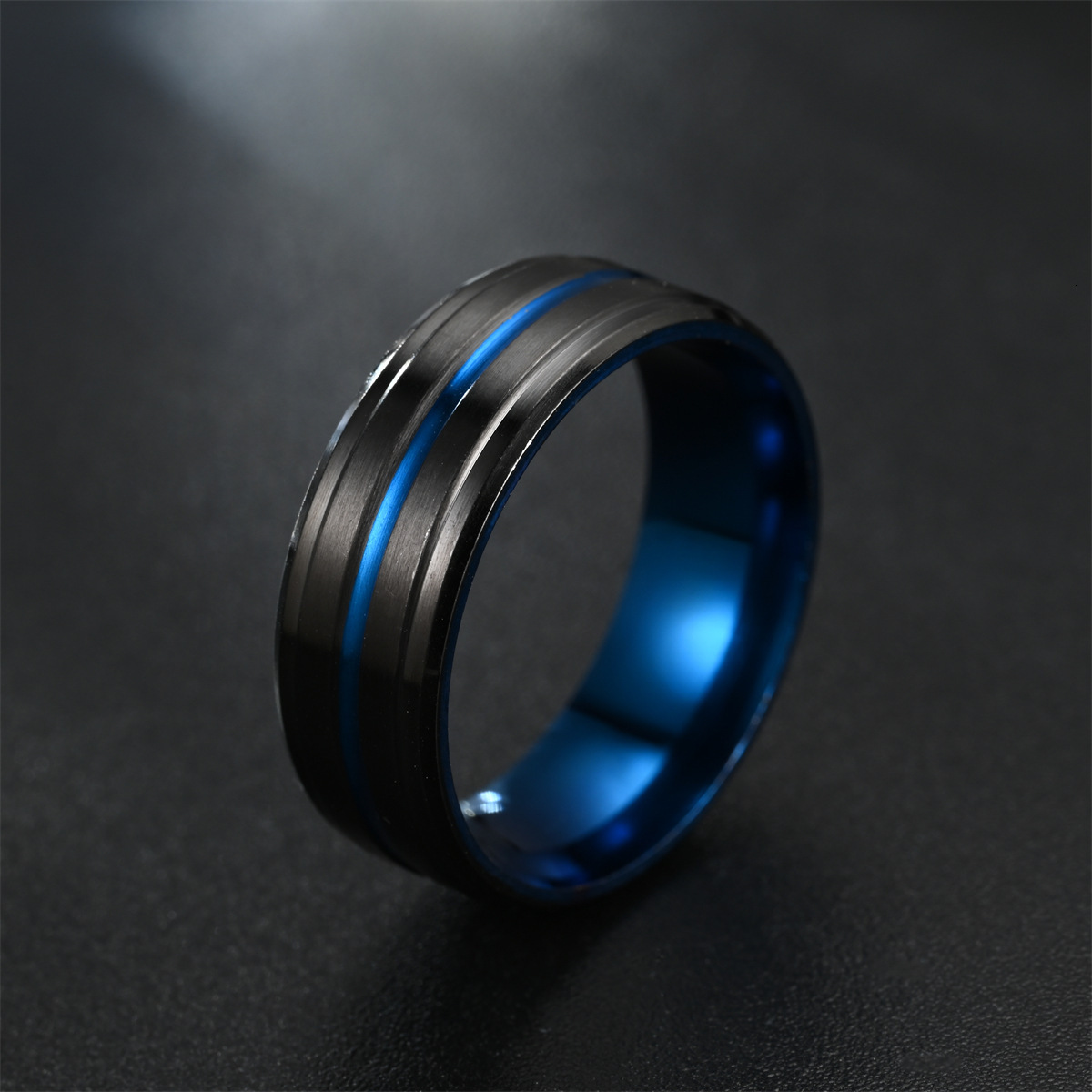 European and American Fashion New High-end Elegant Noble Black Grooved Colorful Men's Dominant Ring Manufacturer Sale