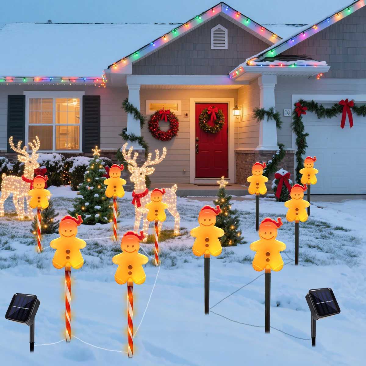 5Pcs/Set Gingerbread Man Garden Stake Light Outdoor Waterproof Lamp With 8 Modes Solar Powered For Home Yard Christmas Decor M251113