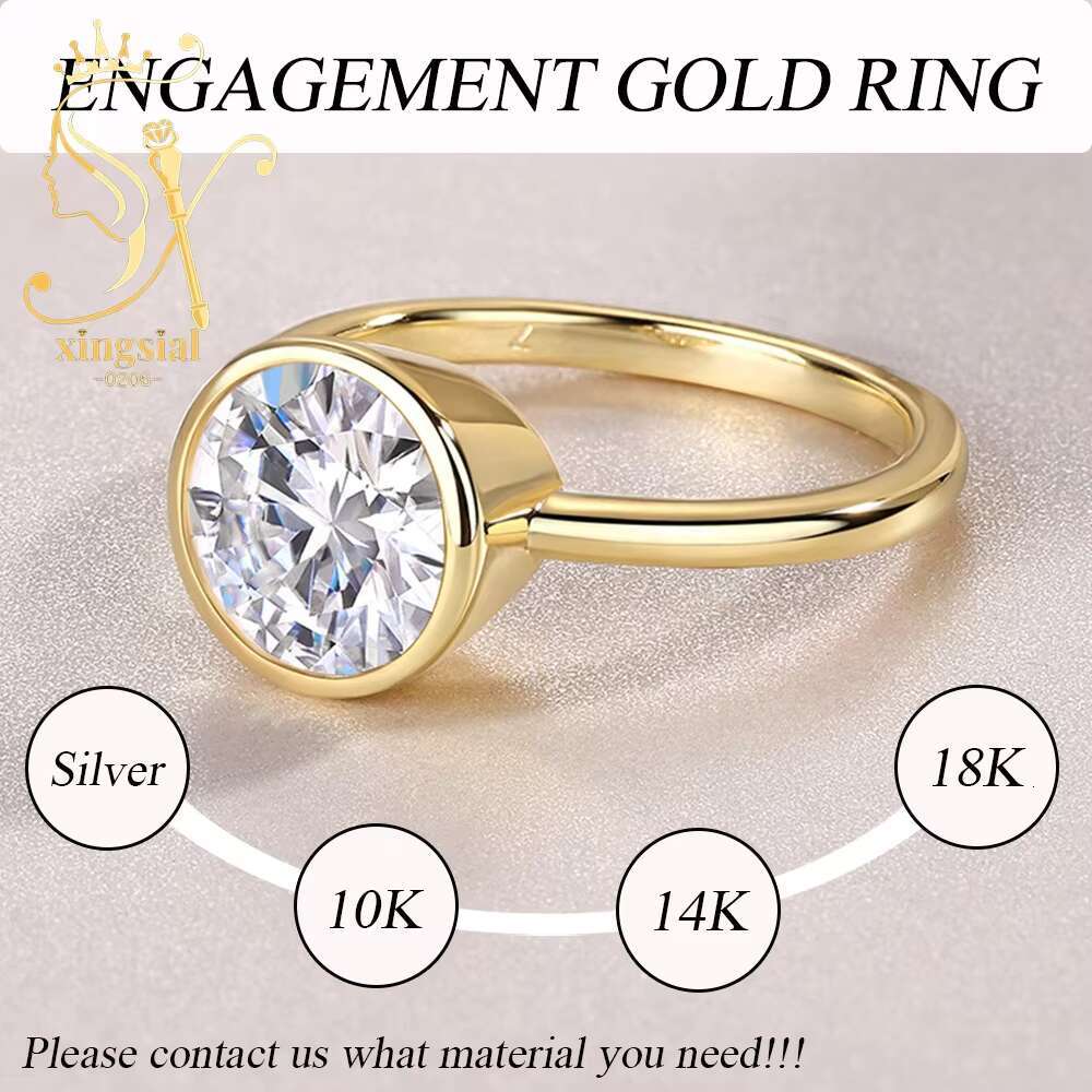 Valentines Day Anniversary Jewelry Gift 14K Real Gold 3ct Solitaire Diamond Weeding Band Moissanite Engagement Ring for Women