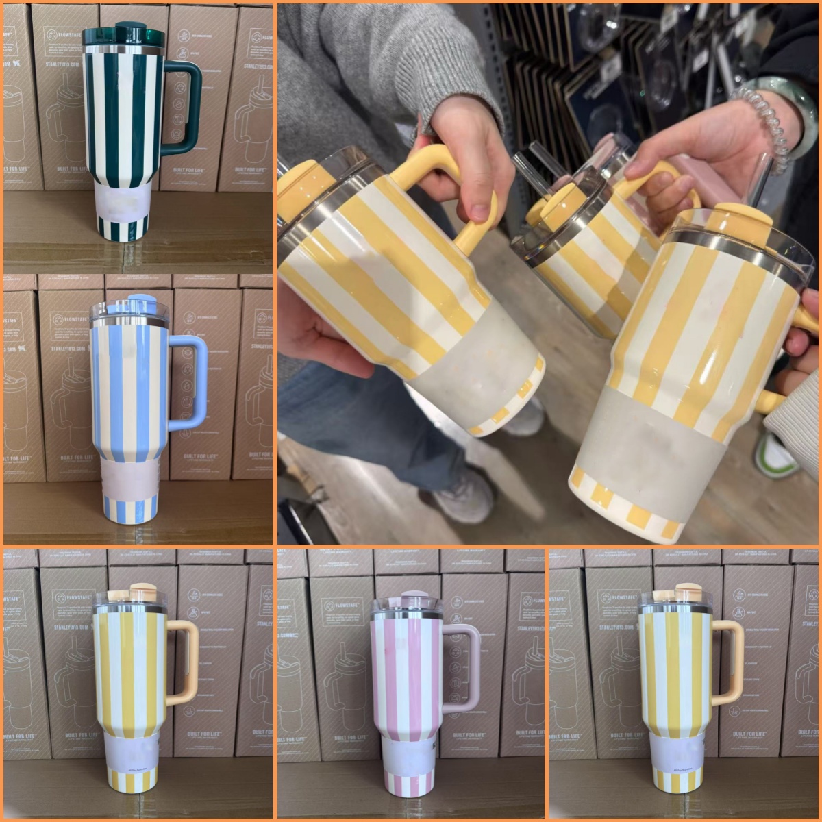 40oz Striped Water Cup Handle Car Mug With Car Cold Insulated Cartoon Kulo Water Cups With Straws Cups Tattoo Cup Car