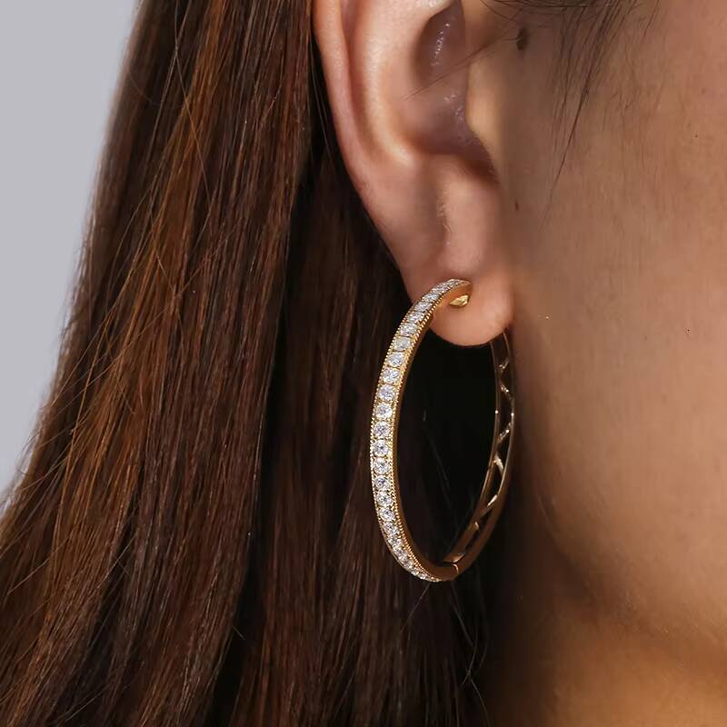 Hip Hop Women Earrings 925 Sterling Silver 60MM Moissanite Diamond Drop Hoop Earrings