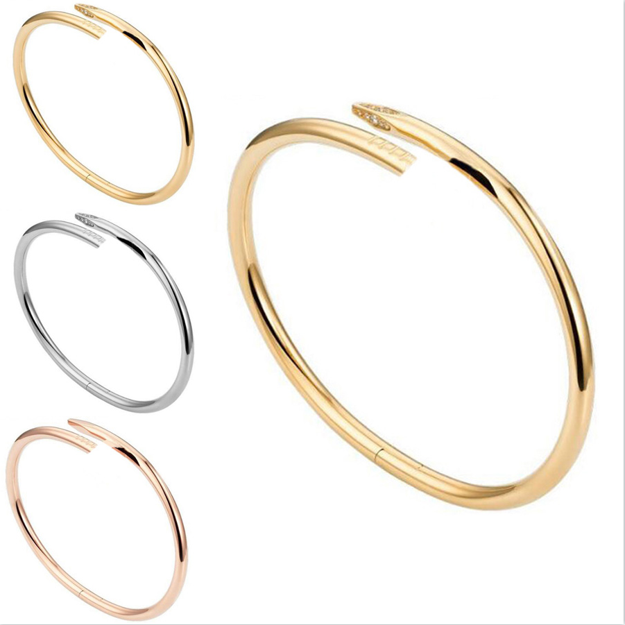 Titanium Steel Valentine's Day Bangle Bracelet 1 Line Full Diamond Cuff Just a Nail Bracelets Women Man Fashion Jewelry For Gift No Box 0036