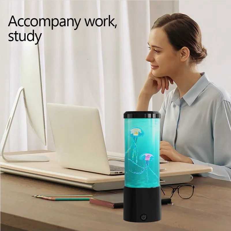 Ocean Night Light with Floating Jellyfish - Aquarium Mood Lamp for Bedroom Calming Desktop Decor Gift Home Decoration W251112