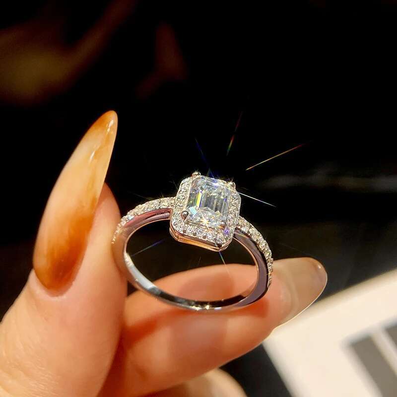 GRA Classic 1CT Square Certified Moissanite Diamond Rings For Women Gift Real 925 Sterling Silver Dating Wedding Luxury Jewelry