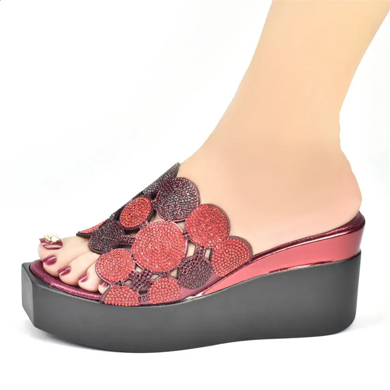 Women Bling High Heel Pumps Ladies Wedding Shoes with Rhinestone Wedges Slides Party Sandals Platform Slipper Peep Toe Shoes 250410