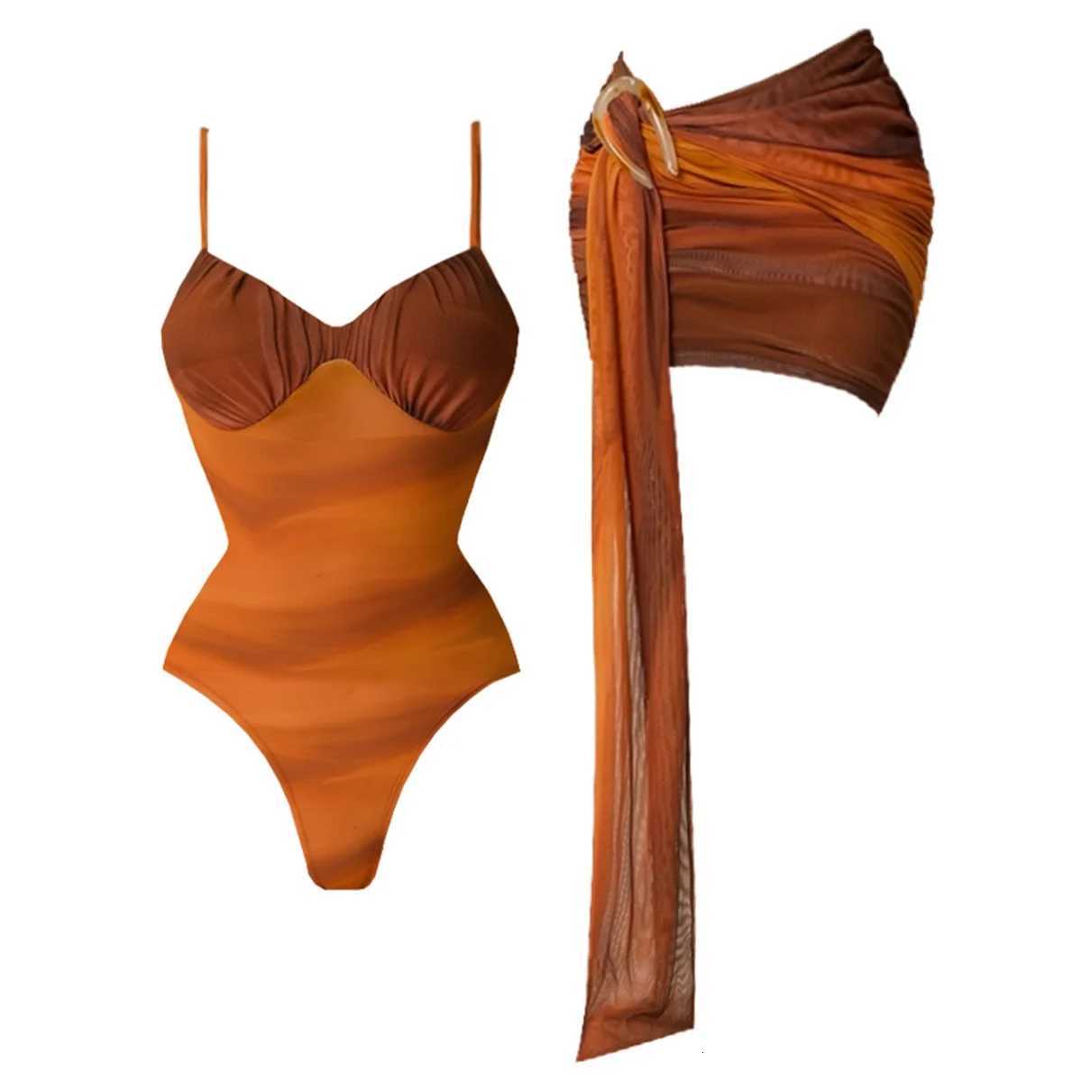 Push Up One Piece Swimsuit With Cover Up Sexy Swimwear Women 2025 Patchwork Swim Suits Female Bikinis Sliming Bodysuit BeachwearW251113