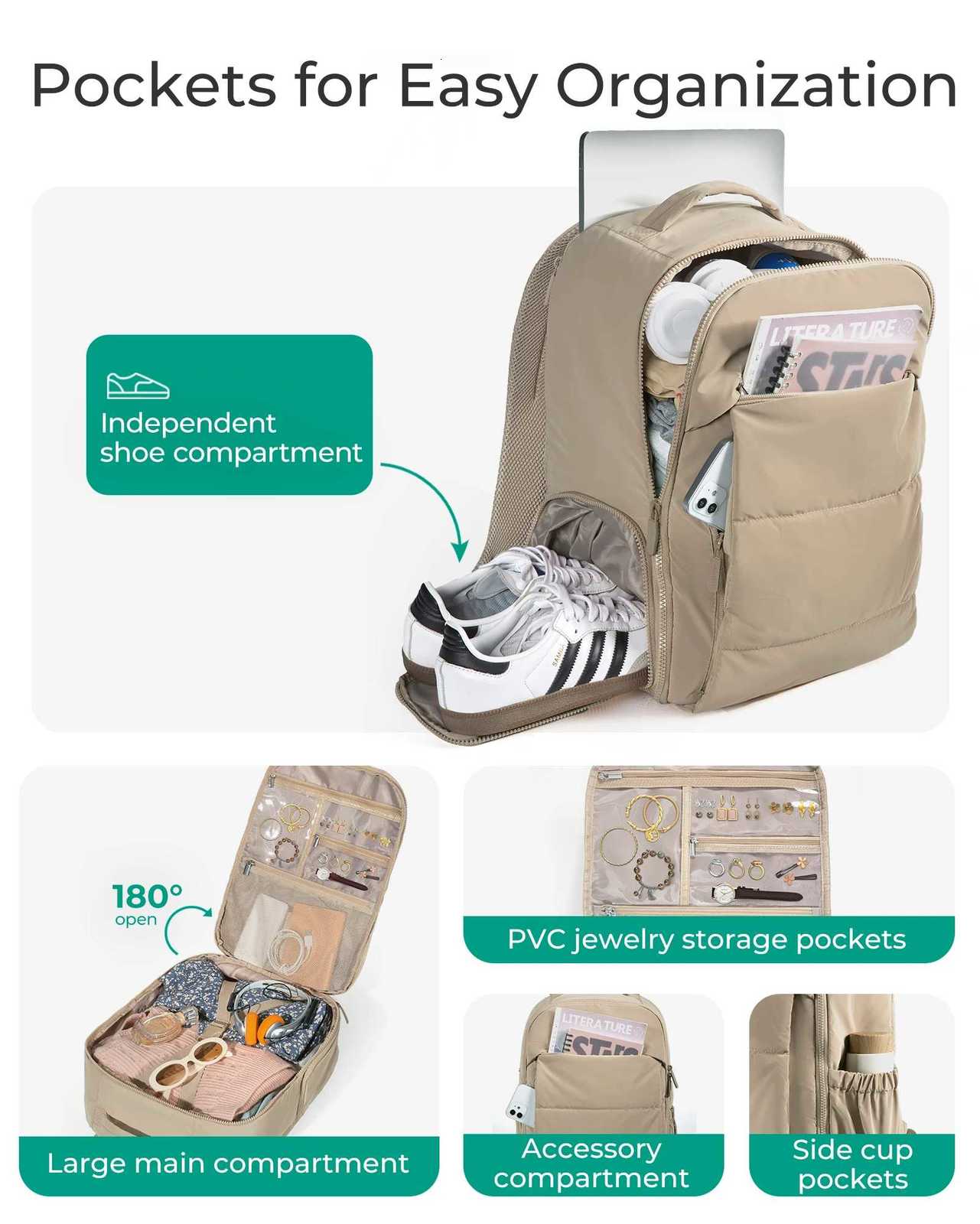 BAGSMART Womens Backpack Airline Approved Carry On with Shoe Compartment Fits 156 Laptop Water-Resistant Travel BackpackW251113