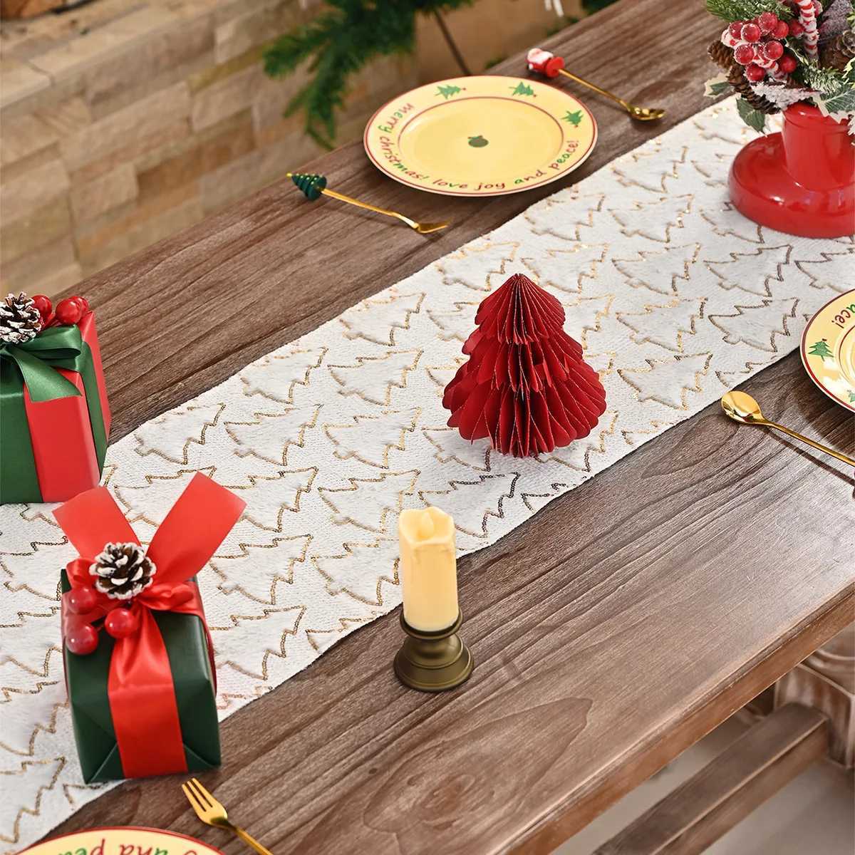 Christmas BUYNOW Plush Gold Sequined Embroidered Christmas Tree Pattern Tablecloth Christmas Living Room Sofa Tablecloth Home Bed Decor Y251113