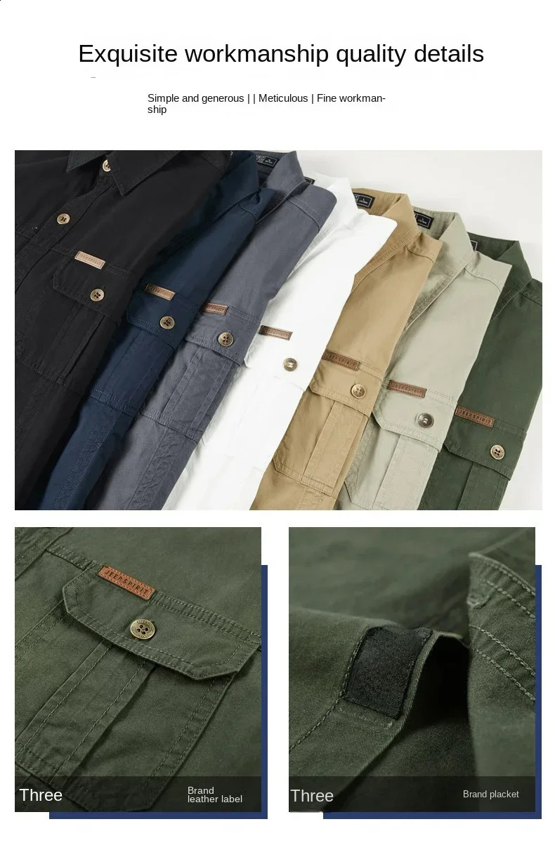 mens work shirt casual retro 100 pure cotton short sleeved flight cargo shirt mens summer fishing and hunting multi pocket shirt 250411