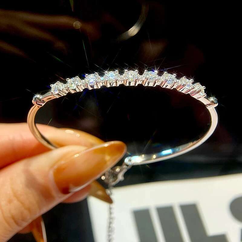 GRA Dazzling Certified Moissanite Diamond Dating Bracelet For Women Bangle Real 925 Sterling Silver Top Quality Fine Jewelry