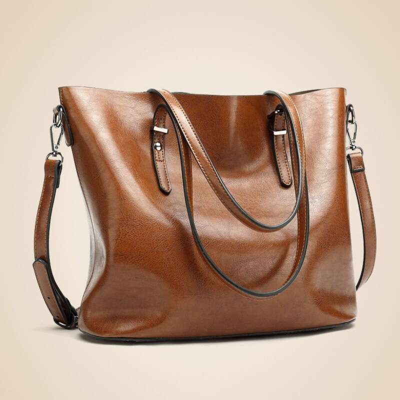 Oil wax leather portable large simple tote 2025new fashionable and trendy women's bag, temperament shoulder bag
