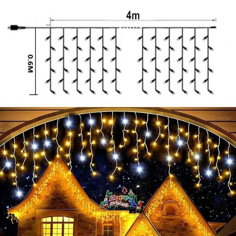 2025 Christmas Lights Street Garland Led Icicle Curtain Lights White Flash Outdoor Festoon Fairy Light Wedding New Year Decor M251113