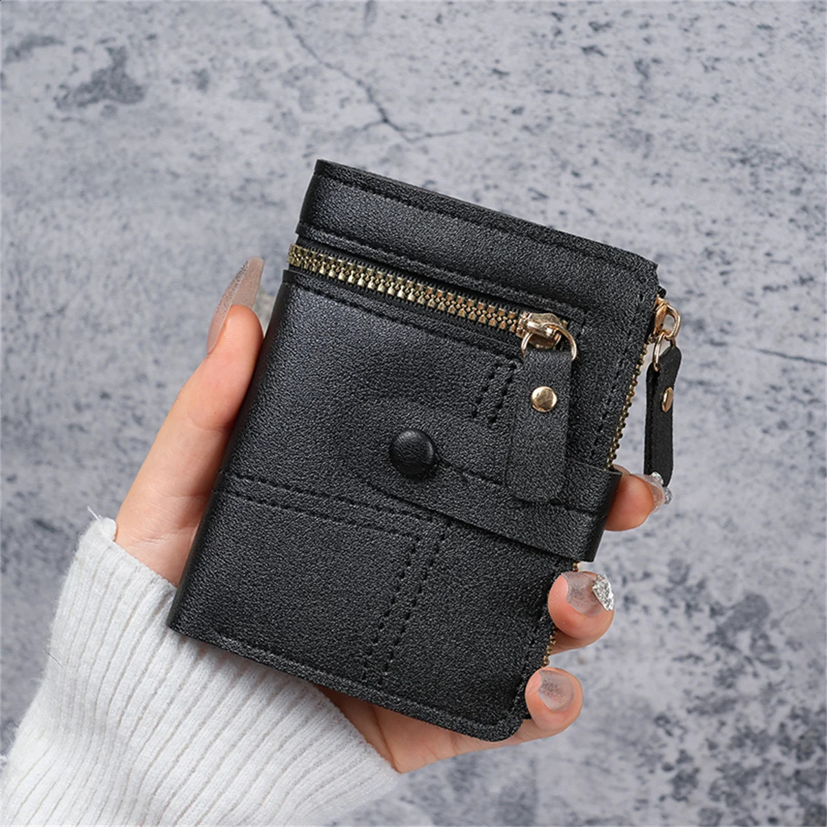Wallet Button Womens Wallet Solid Color Wallet Thin Womens Wallet Card Clip Coin Purchase Cross border Wholesale 250410