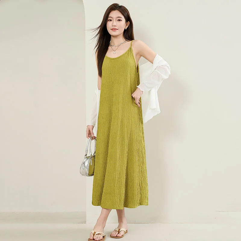 Womens spaghetti strap dress 2025 summer solid color loose long beach sun lace elegant sleeveless party midi 250411