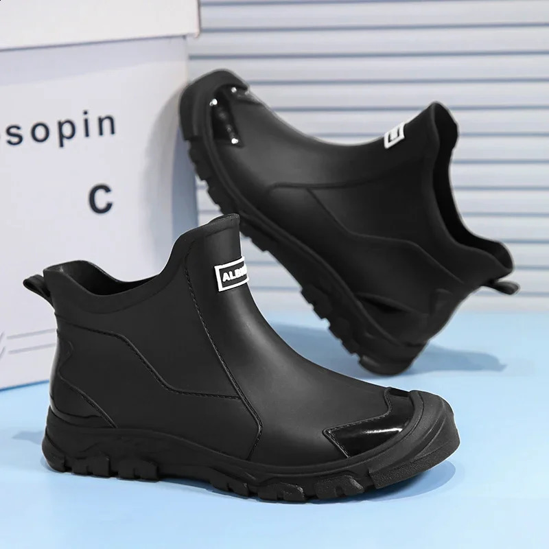 Waterproof Cross-Border Mens Rain Shoes Fashionable Short Socks Thickened Warm Rubber Work Anti-Slip Fishing Kitchen Rain Boots 250410