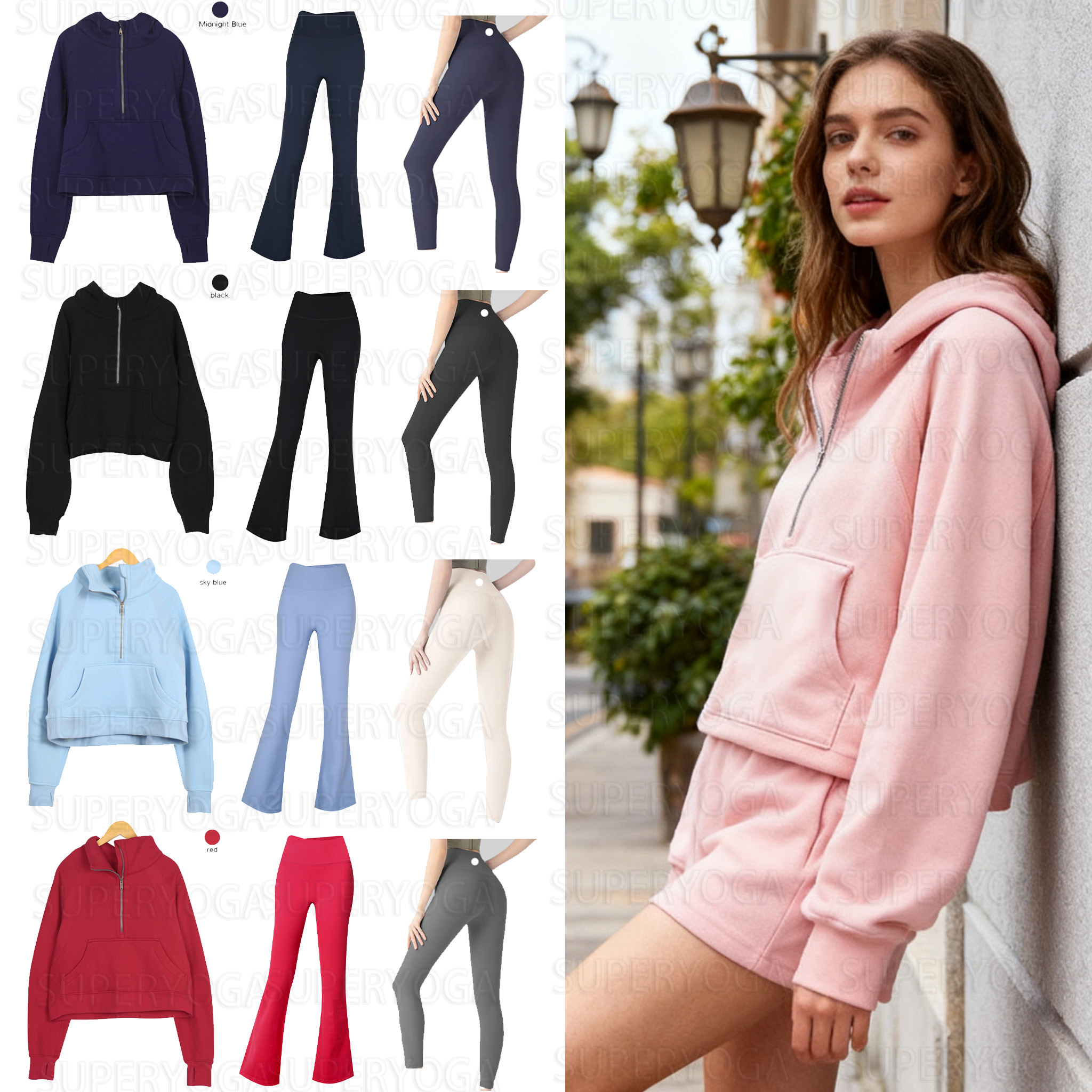 Thickened scuba hoodies jackets womens yoga hoodies jackets leggging autumn and winter hoodys sports half zip terry designer sweater loose clothes
