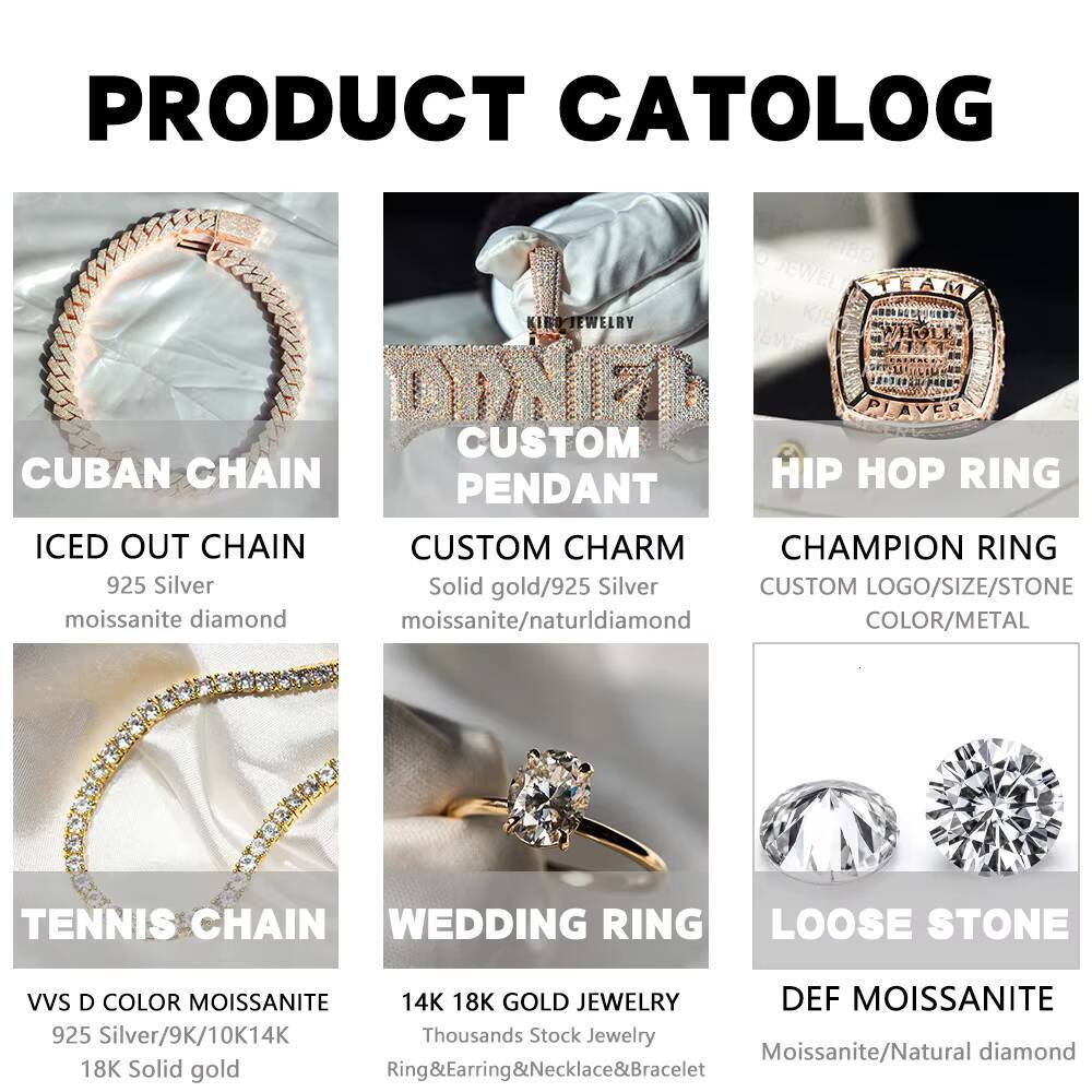 Wholesale Jewelry Hip Hop Gold Plated 925 Sterling Silver VVS Moissanite Diamond Tennis Chain Bracelet Necklace for Men Women