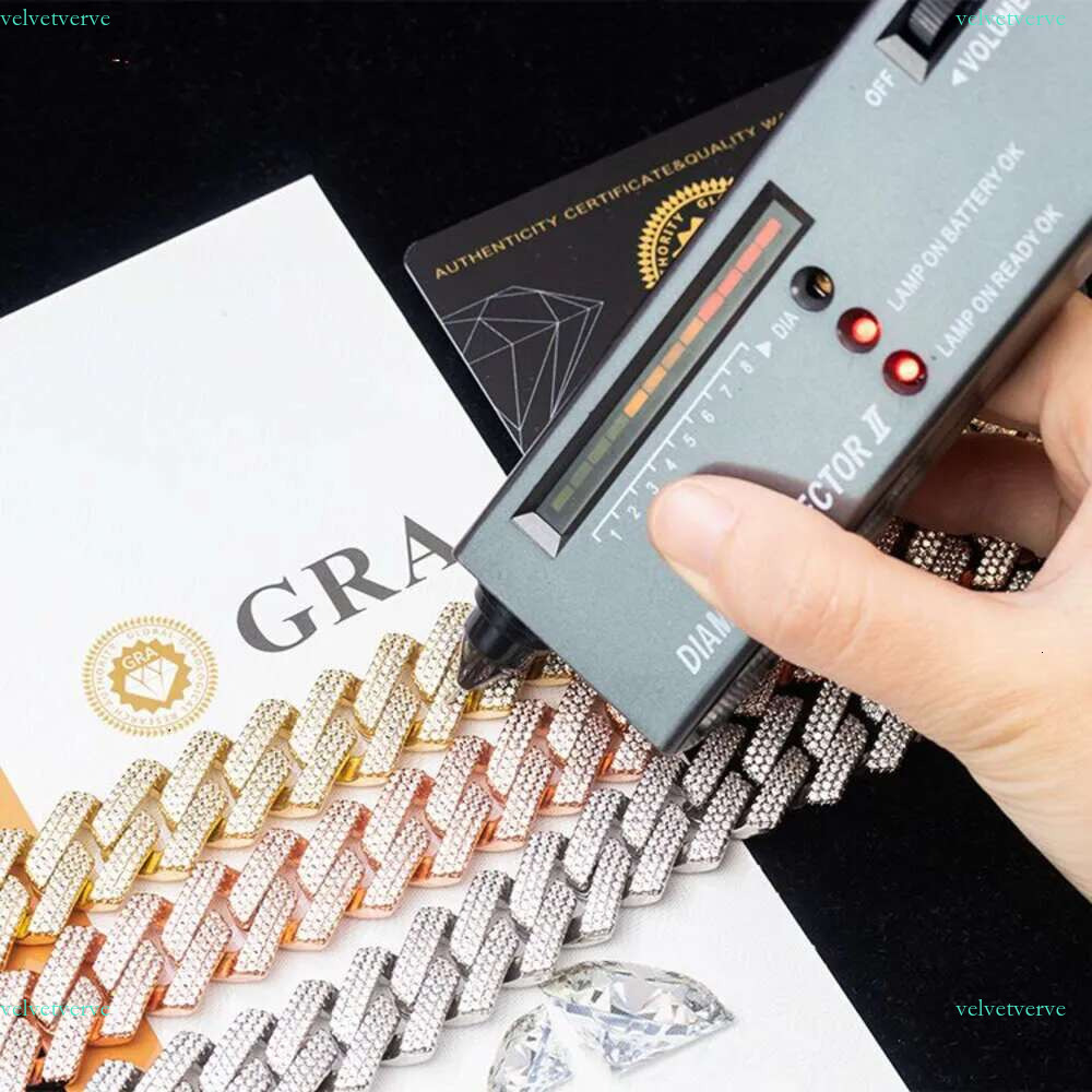 Designer Jewelry Popular k Chain Hip Hop 14mm 15mm 20mm D VVS1 Round Brilliant Cut Pass Dia Tester Moissanite Cuban Necklace Men for