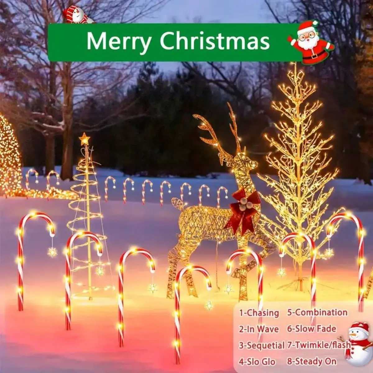 8pcs/set solar powered garden cane lights 8-function waterproof decorative lights Christmas candy garden lights M251113