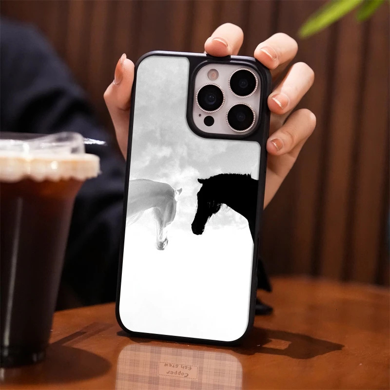 Black and White Horse Phone Case Compatible with iPhone 17 Pro Max Case iPhone 16 Matte PC 15 Personalized 14 Large Hole 13 Hard