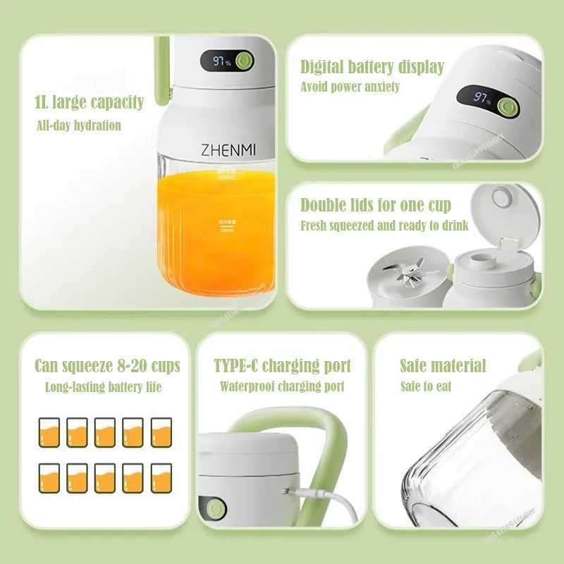 Mi Portable Juicer Electric 1L Large Capacity Juice Cup USB Charging Fruit Blender Fresh Separator Press Machine Send A Straw C251113
