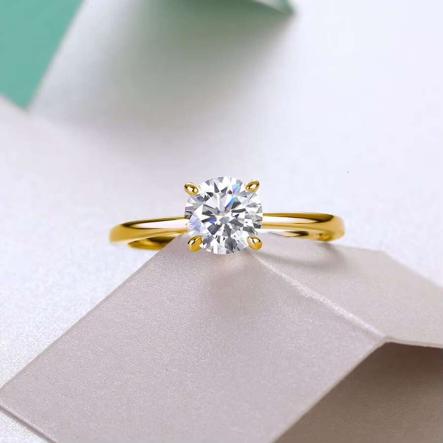 12939 1ct /2ct /3ct Round Cut Moissanite Engagement Ring for Women - 18K Gold Plated Solitaire Ring Elegant Promise Ring