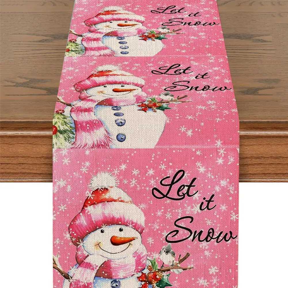 Christmas Popular New Christmas Table Flag Pink Christmas Snowman Creative Cartoon Linen Coffee Table Tablecloth Decoration Y251113