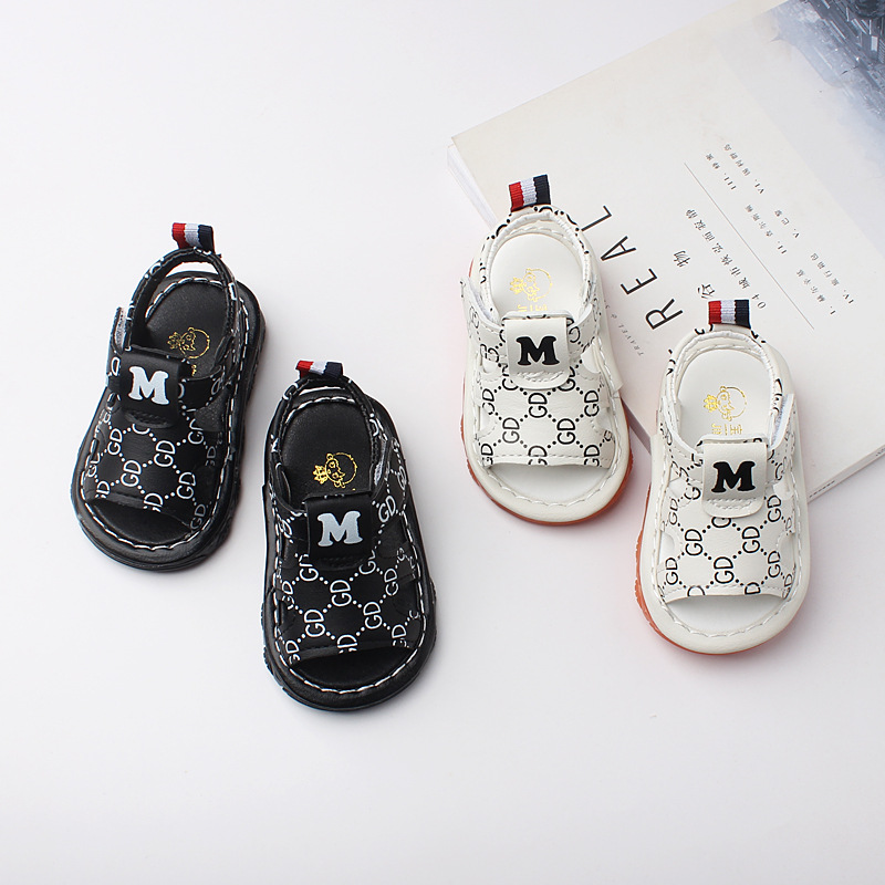 designer shoes 2025 new Summer style whistle boys' sandals for 0-1-2 years old toddler squeaky shoes with ox tendon sole for baby learning to wal
