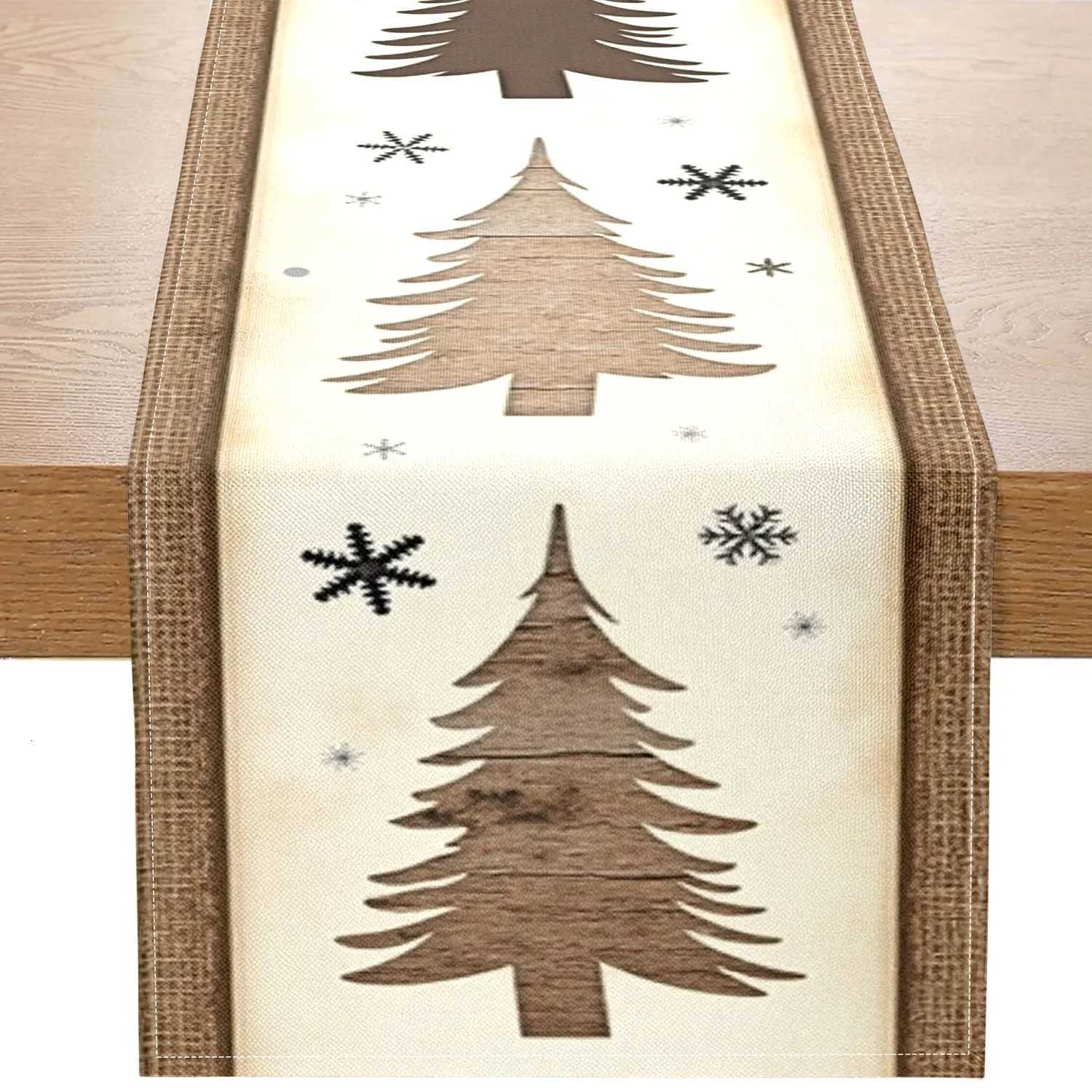 Christmas 1 Piece of Christmas Pine-Themed Table Runner Decorated with Vintage Pine Trees and Snowflakes Suitable for Christmas and Winter Home Decora